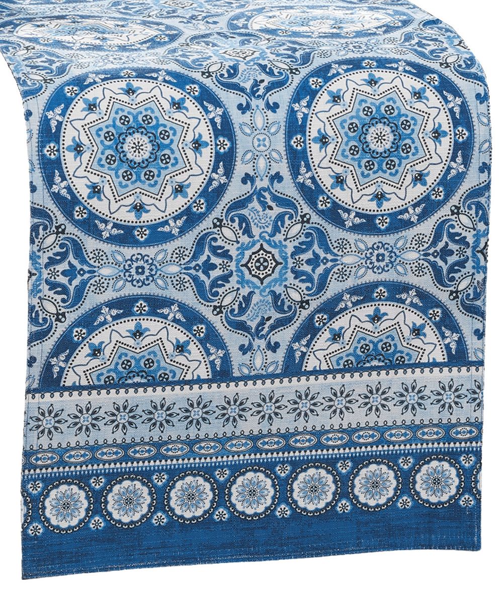 Elrene дорожка для стола Vietri Medallion Blue Block Print Stain Water Resistant 13" x 70"