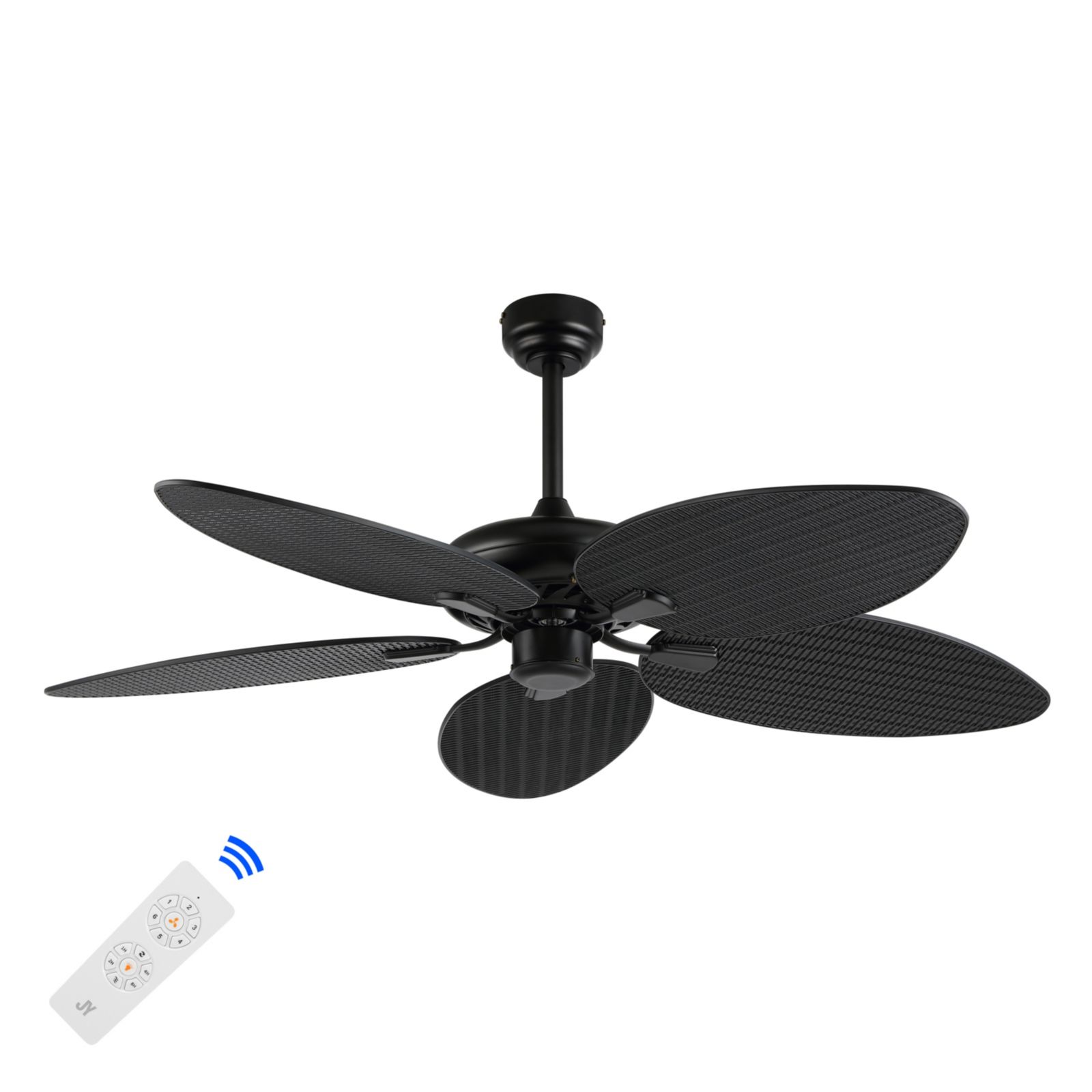 Потолочный вентилятор Raffles 52" Bohemian Industrial с металлическим/пластиковым корпусом, управлением через мобильное приложение/пульт, 6 скоростей, лопасти Palm, бежевый/белый