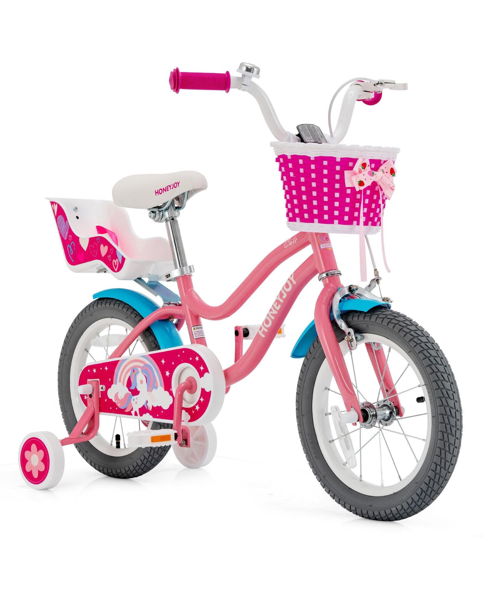 Sugift Kids' Bicycle with Training Wheels, Basket and Adjustable Seat, Ages 3-9
