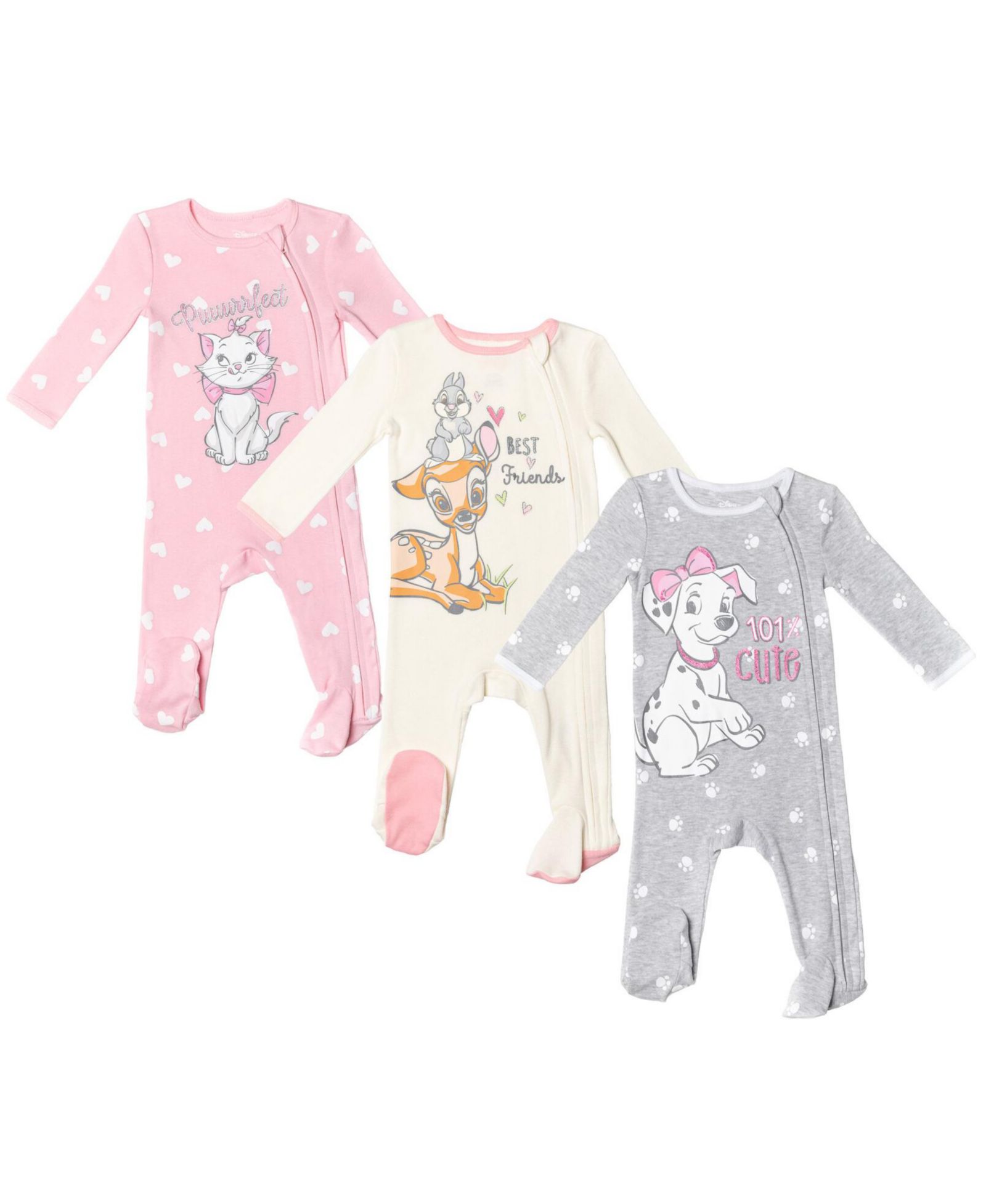Bambi Baby Girls 101 Dalmatians 3 Pack Sleep N' Play Coveralls
