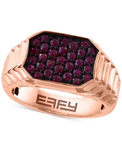 EFFY® Men's Ruby Cluster Ridge Texture Ring (1-1/20 ct. t.w.) in 14k Rose Gold-Plated Sterling Silver