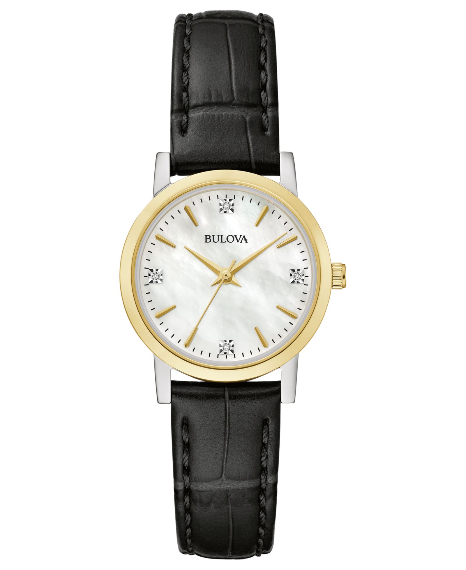 Bulova Women's Diamond Accent Black Leather Strap Watch 27mm