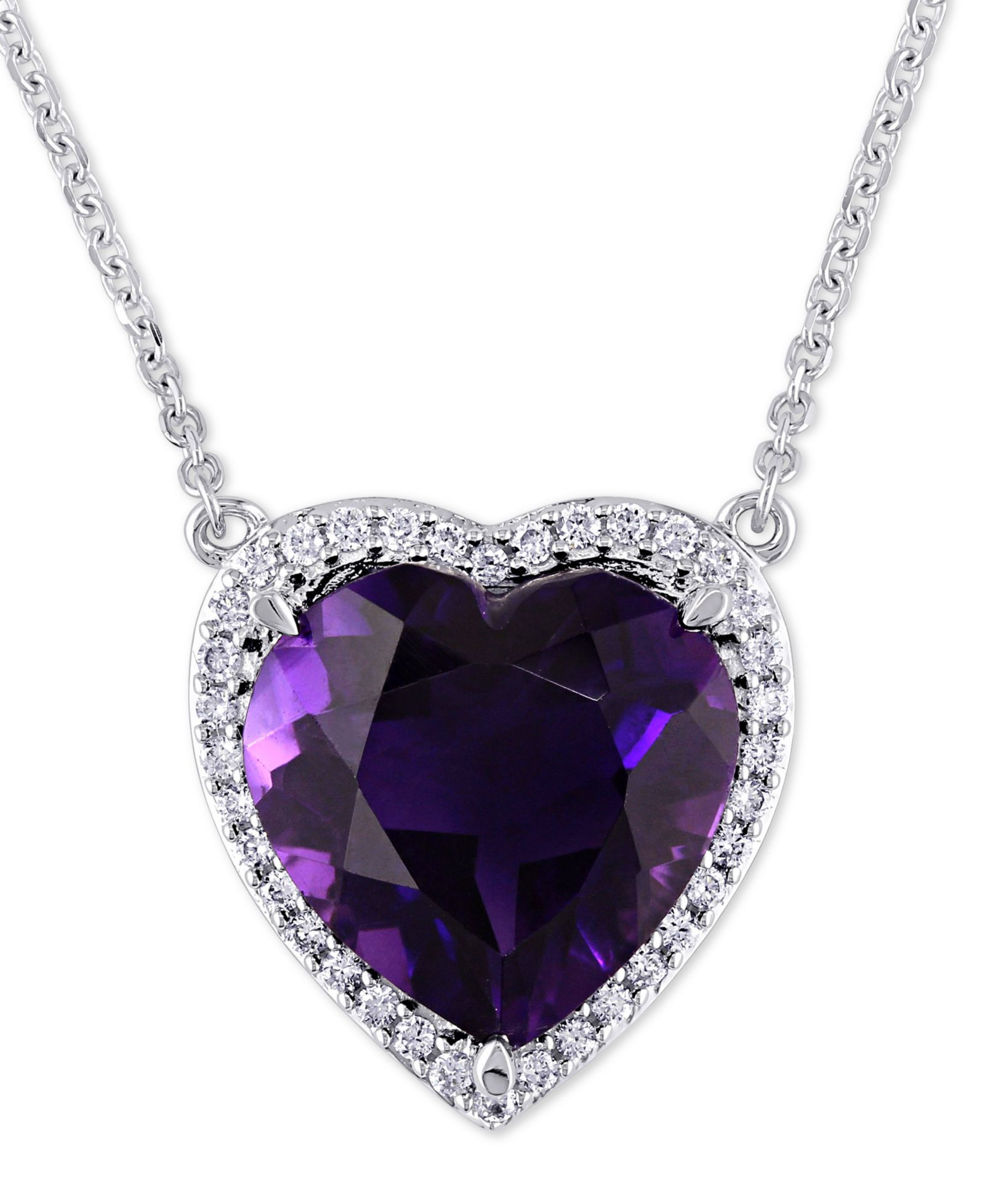 Подвеска-кулон Amethyst & Diamond Heart Halo в 14k White Gold, 18"