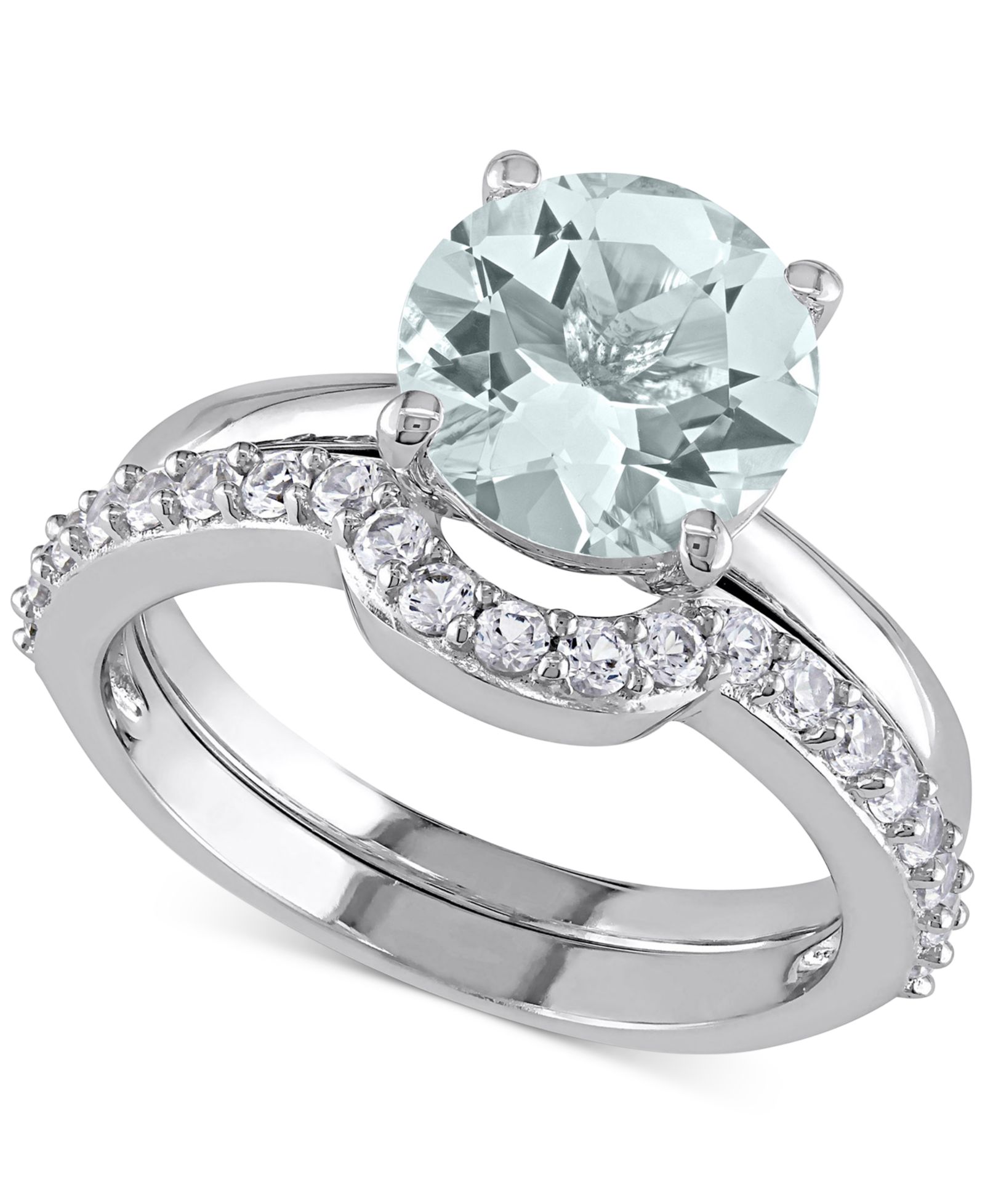 Обручальное кольцо Macy's Aquamarine & Lab-Grown White Sapphire, 10k White Gold