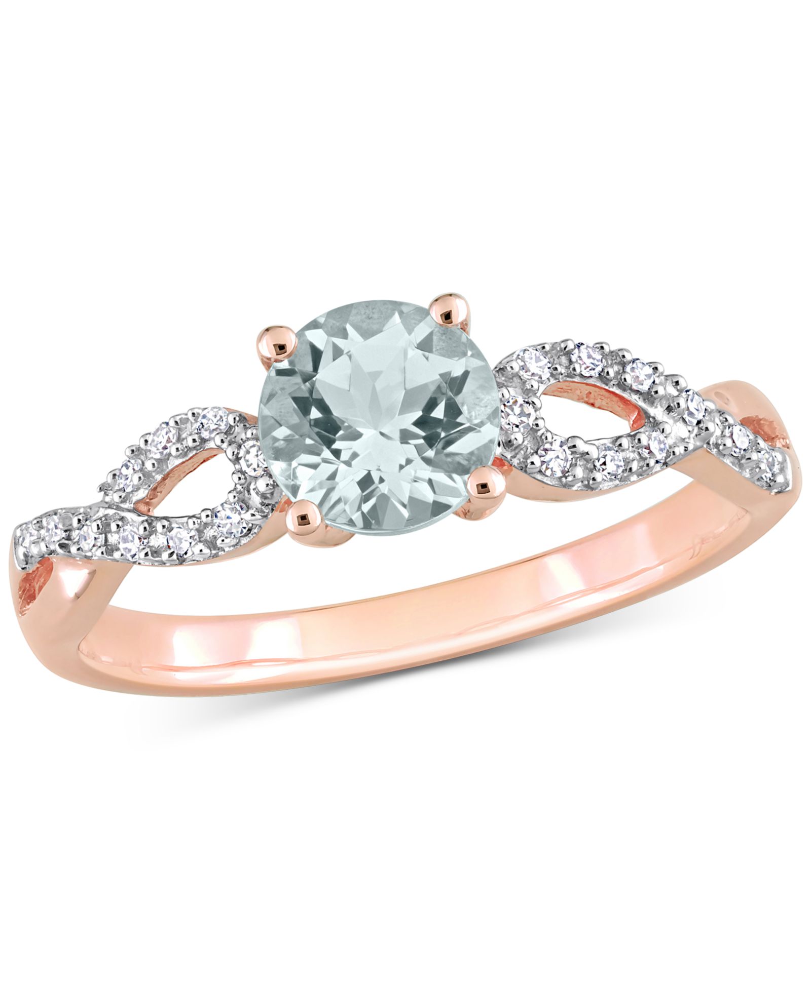 Кольцо Infinity с аквамарином (3/4 ct. t.w.) и бриллиантом (1/10 ct. t.w.) в 10k Rose Gold