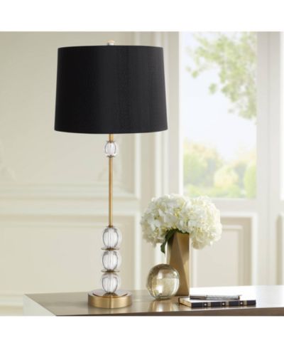 Vienna Full Spectrum Art Deco Table Lamp 32.5" Tall Brass Crystal Ball Accents Black Hardback Drum Shade for Living Room Bedroom Bedside