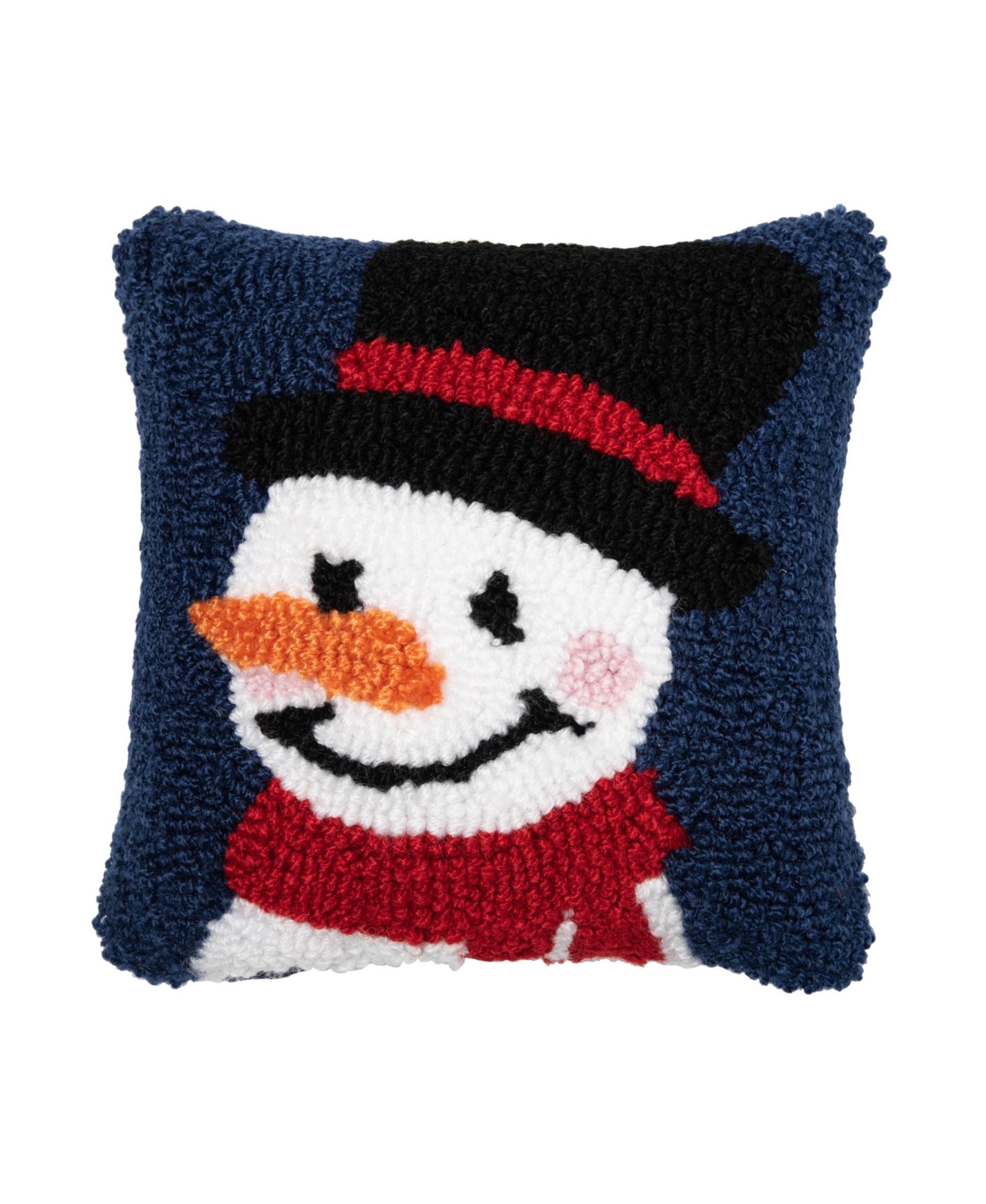 Christmas Snowman Wishes Mini Hooked Accent Pillow 8" x 8"
