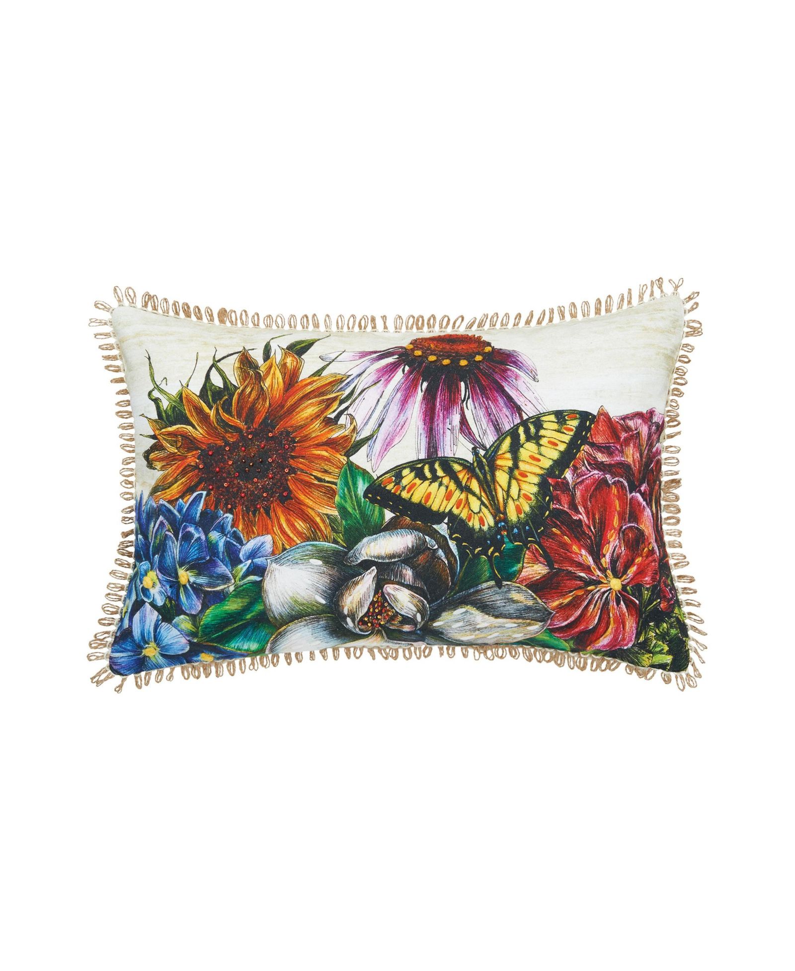 Botanical Flowers and Butterfly HD Printed Cotton Lumbar Accent Pillow 14" x 22"