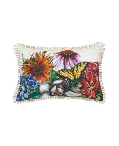 Botanical Flowers and Butterfly HD Printed Cotton Lumbar Accent Pillow 14" x 22"