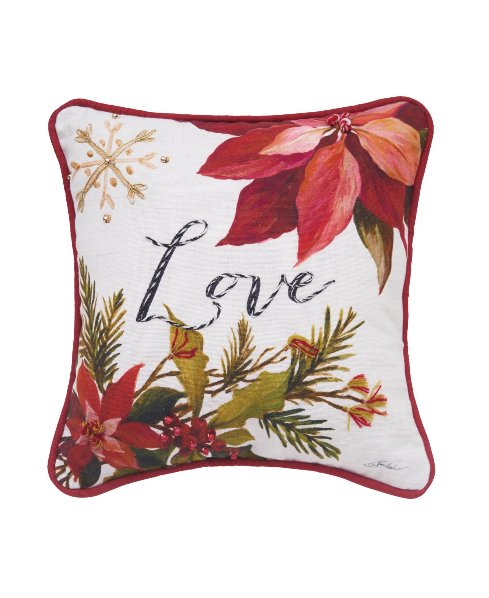 Love Poinsettia маленькая рождественская декоративная подушка, 10" x 10"