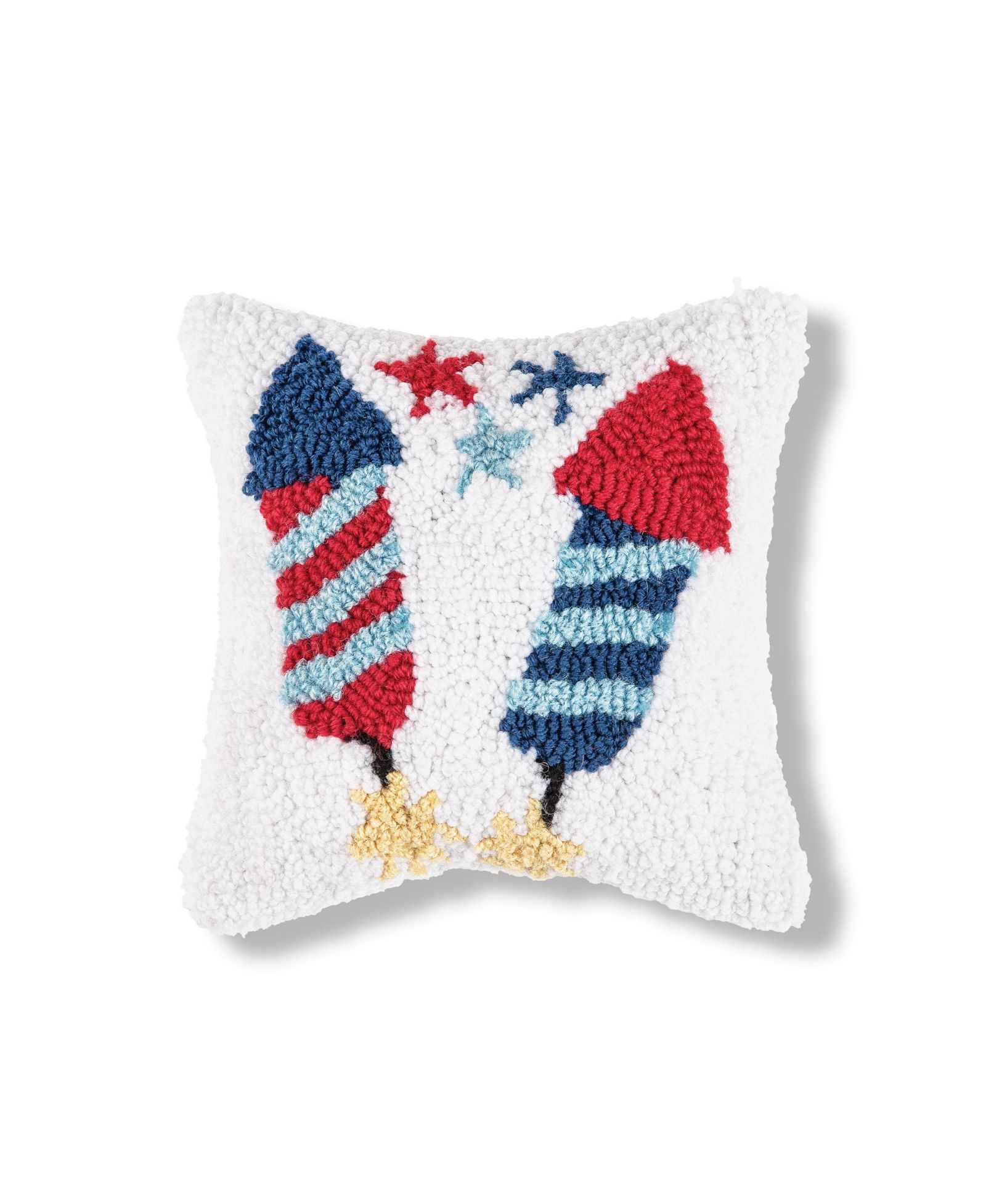 Patriotic Stars and Rocket Fireworks Hooked Mini Accent Pillow, 8" x 8"
