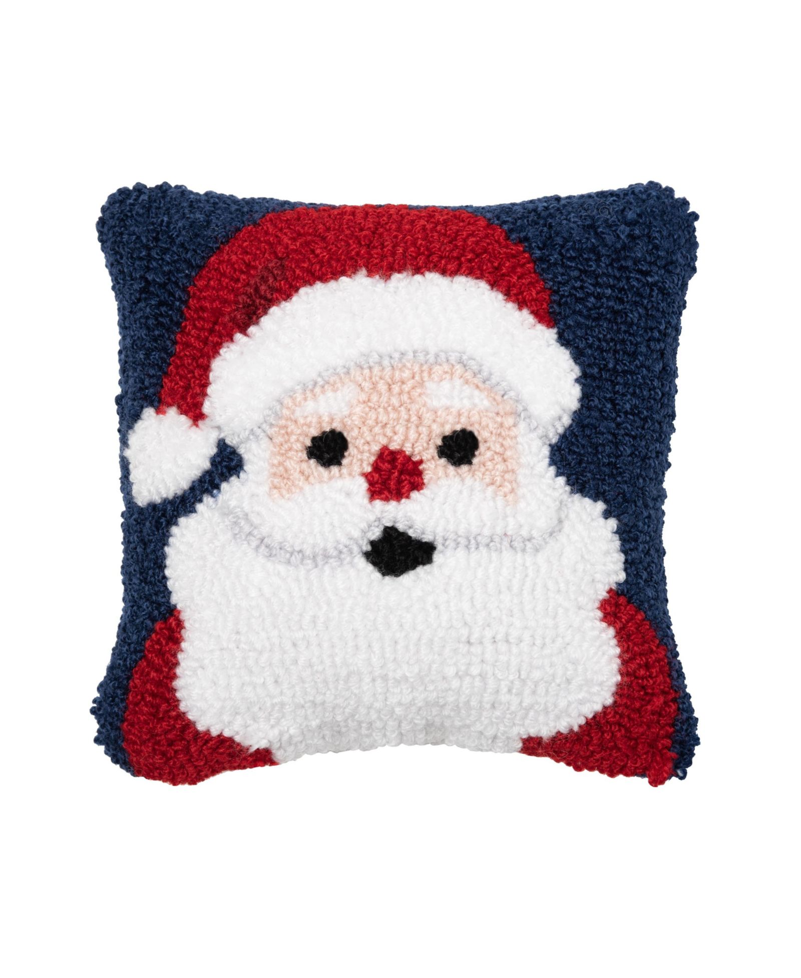 Christmas Santa Wishes Hooked Mini Blue Accent Pillow 8" x 8"