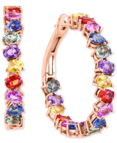 EFFY® Multi-Sapphire In & Out Medium Hoop Earrings (8-1/5 ct. t.w.) in 14k Gold, 1.19"