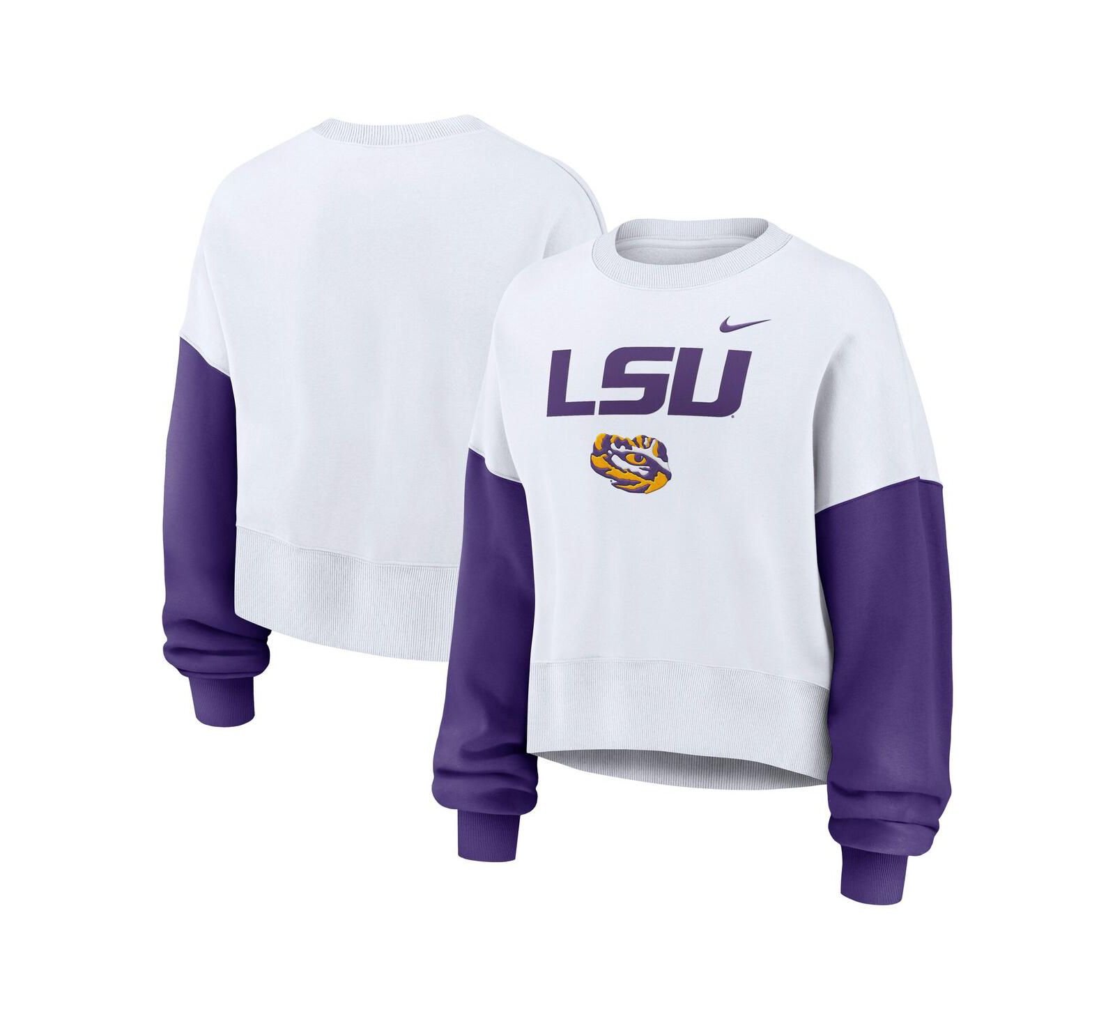 Женская оверсайз толстовка Nike White LSU Tigers Color-Block Cropped Pullover