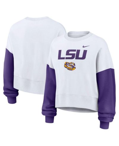 Женская оверсайз толстовка Nike White LSU Tigers Color-Block Cropped Pullover