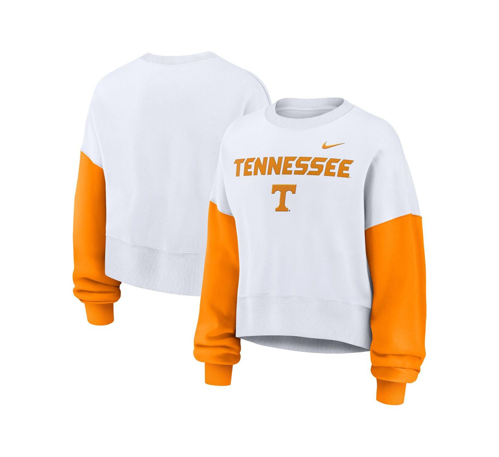 Nike Women's White Tennessee Volunteers Color-Block Oversized Cropped Pullover Sweatshirt