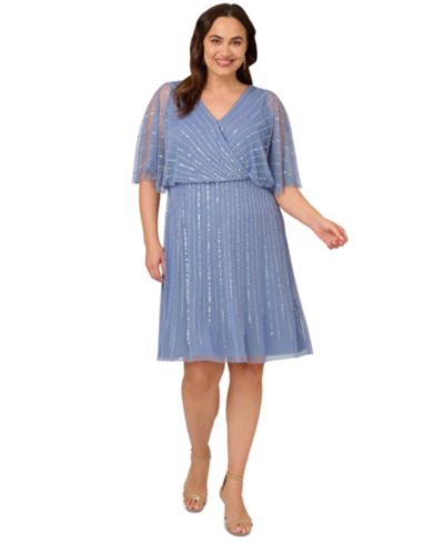 Adrianna Papell Plus Size короткое платье с бисером и вырезом surplice