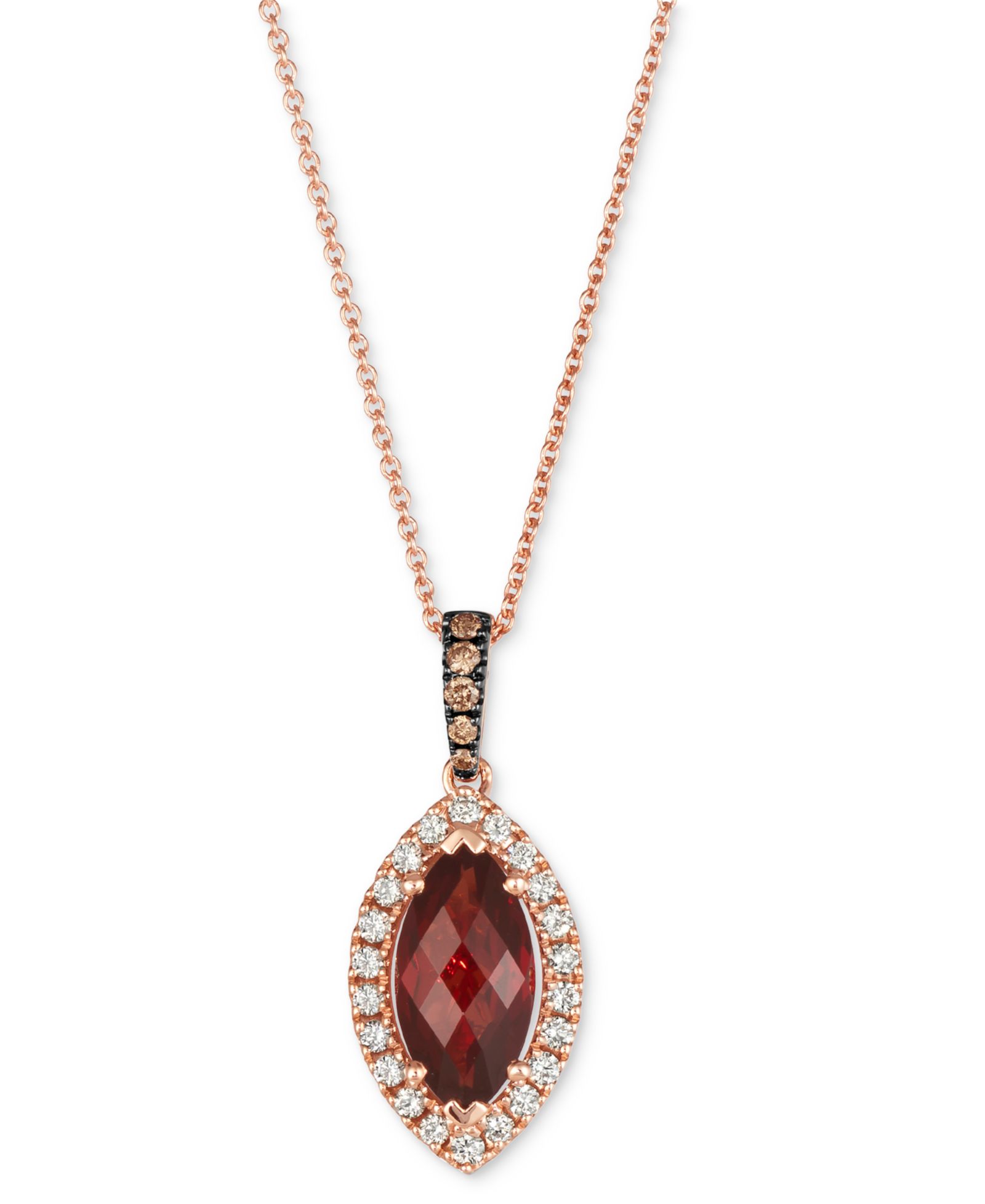 Подвеска Le Vian® Pomegranate Garnet & Diamond Marquis Halo регулируемая 20" в розовом золоте 14k