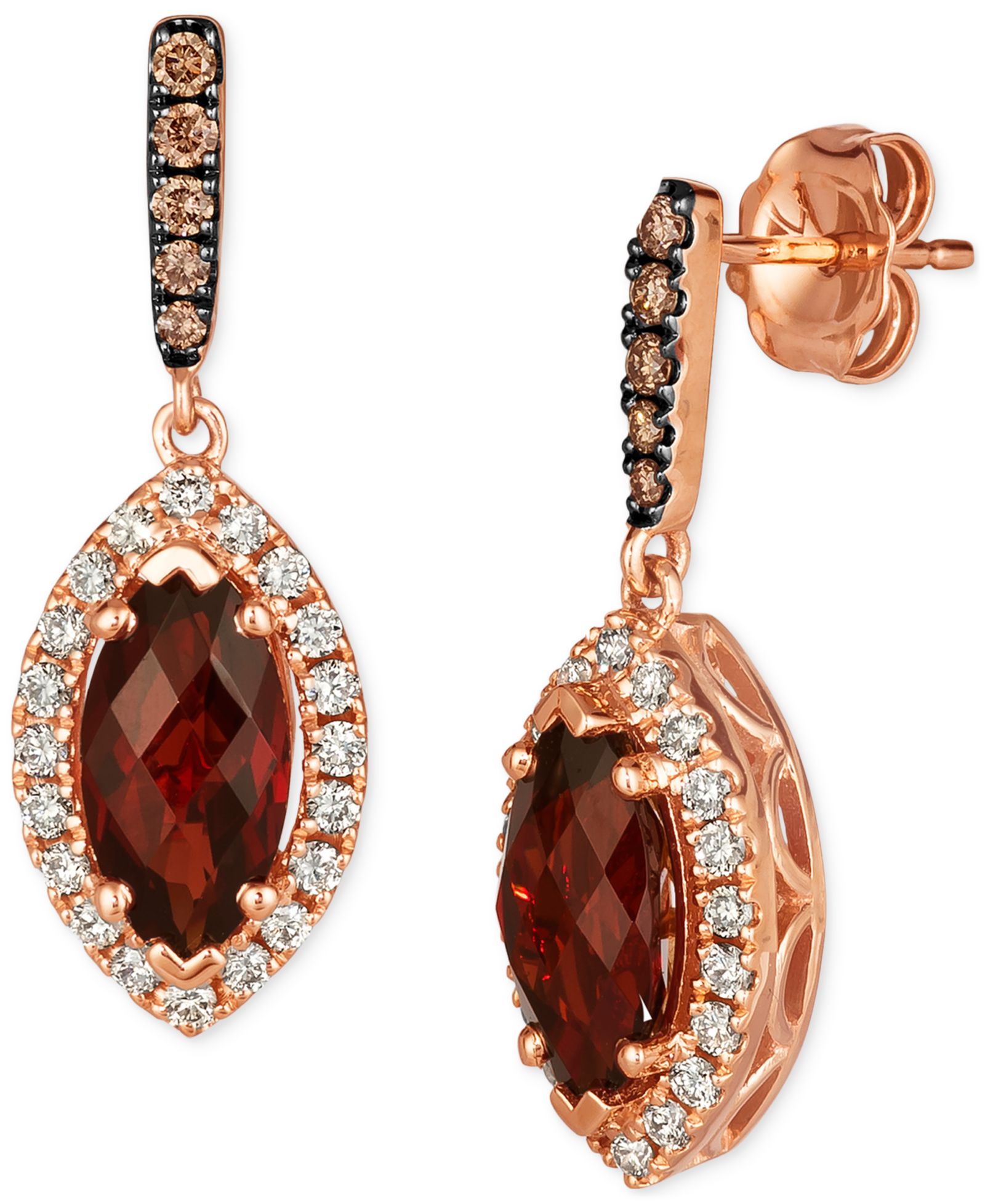Le Vian серьги-подвески с гранатом и бриллиантами в розовом золоте 14k