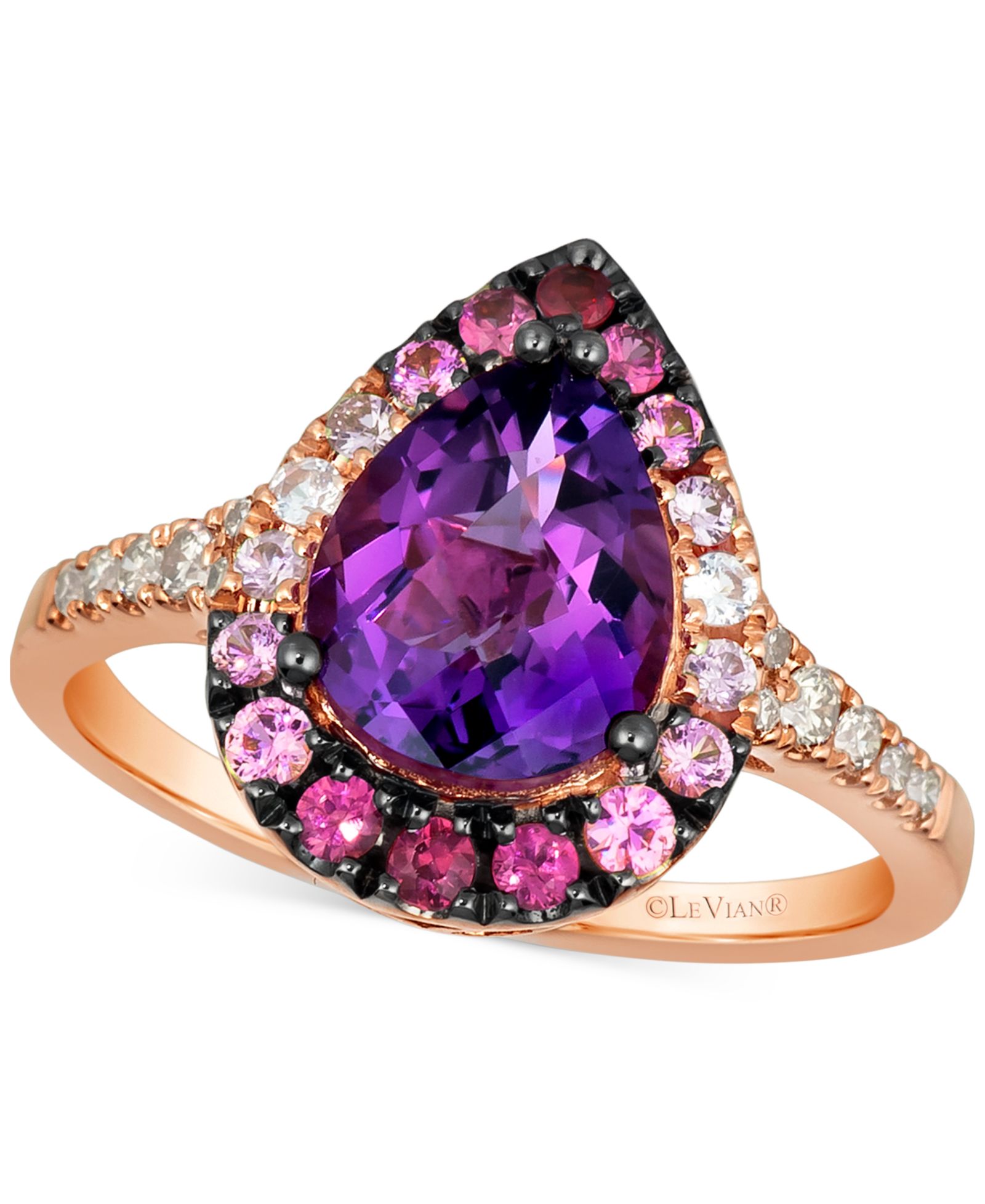 Le Vian® Multi-Gemstone (2-1/5 ct. t.w.) & Nude Diamond (1/6 ct. t.w.) Pear Halo Ring in 14k Rose Gold