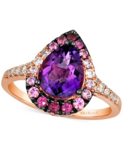 Le Vian® Multi-Gemstone (2-1/5 ct. t.w.) & Nude Diamond (1/6 ct. t.w.) Pear Halo Ring in 14k Rose Gold