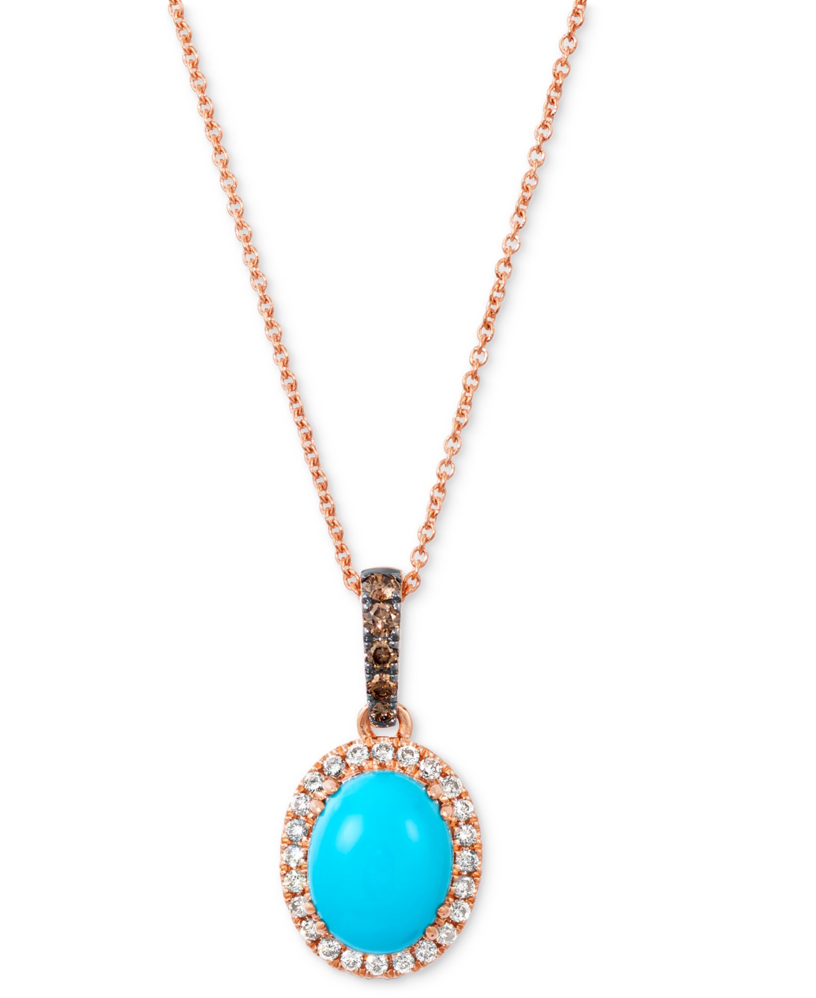 Le Vian® Robins Egg Blue Turquoise (2 ct. t.w.) & Diamond (1/4 ct. t.w.) Halo Adjustable 20" Pendant Necklace in 14k Rose Gold