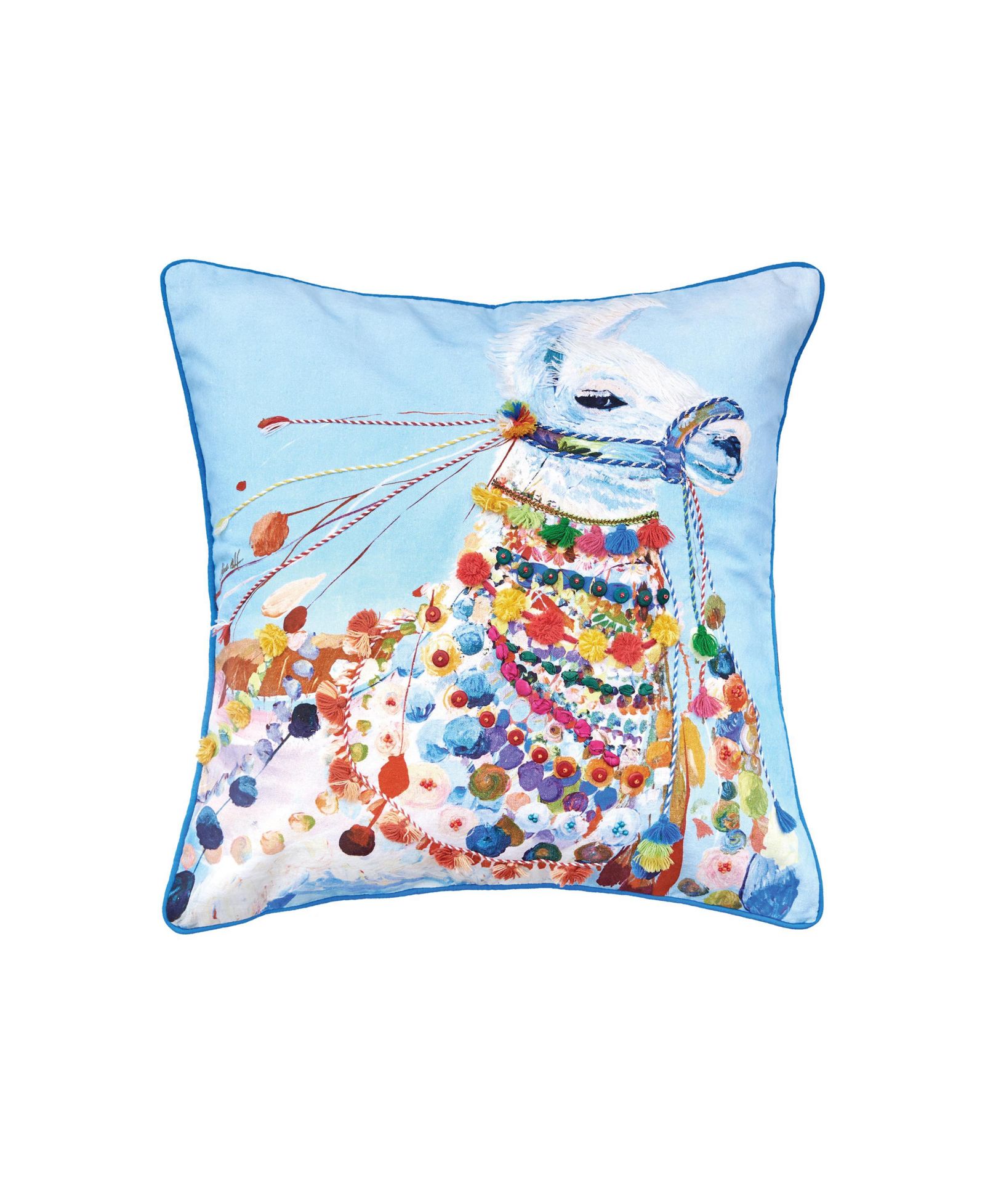 Набор из 2 элементов: декоративная наволочка и подушка Llama Boho Blue Multicolor хлопок 22" x 22"