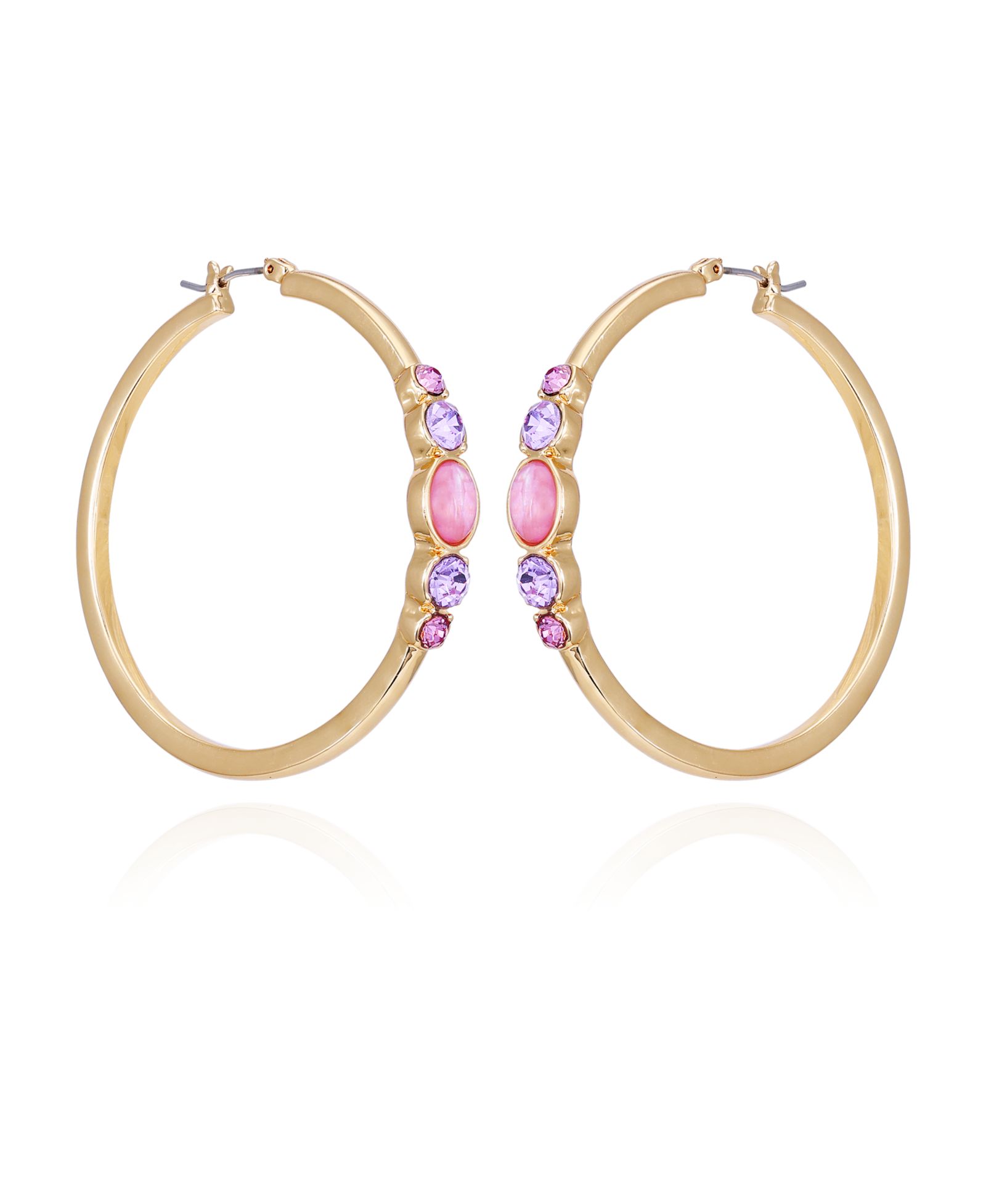 Серьги-кольца T Tahari с фиолетовым стеклом и золотистым оттенком