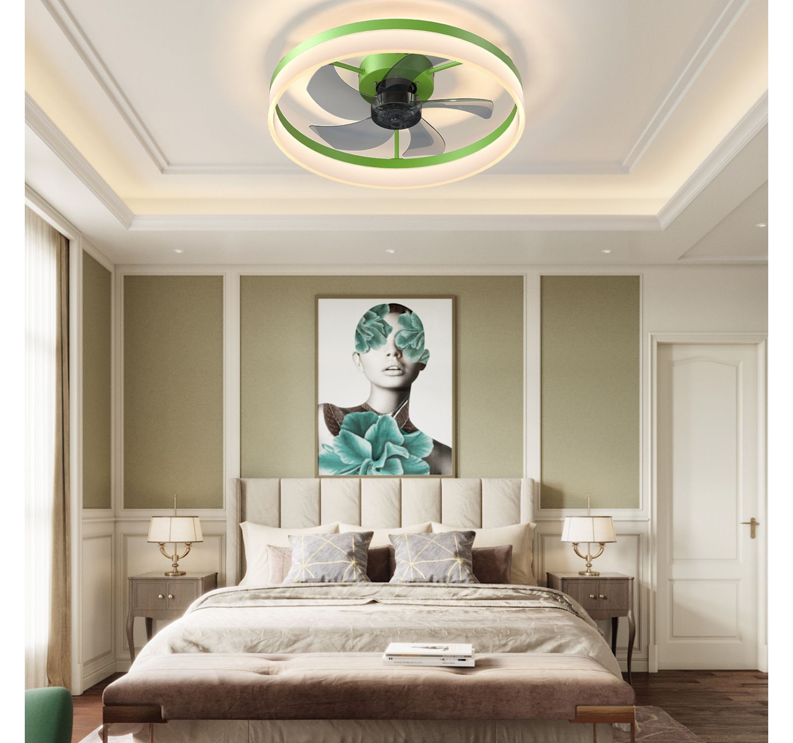 Streamdale Furniture  Dimmable LED Ceiling Fans with Thin Modern Flushmount
