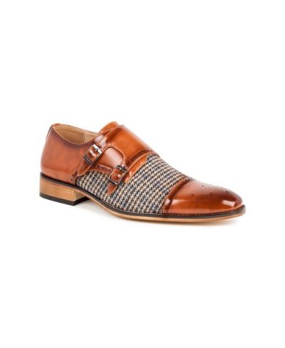 Gino Vitale Double Monk Strap Houndstooth Medallion Cap Toe Dress Shoes