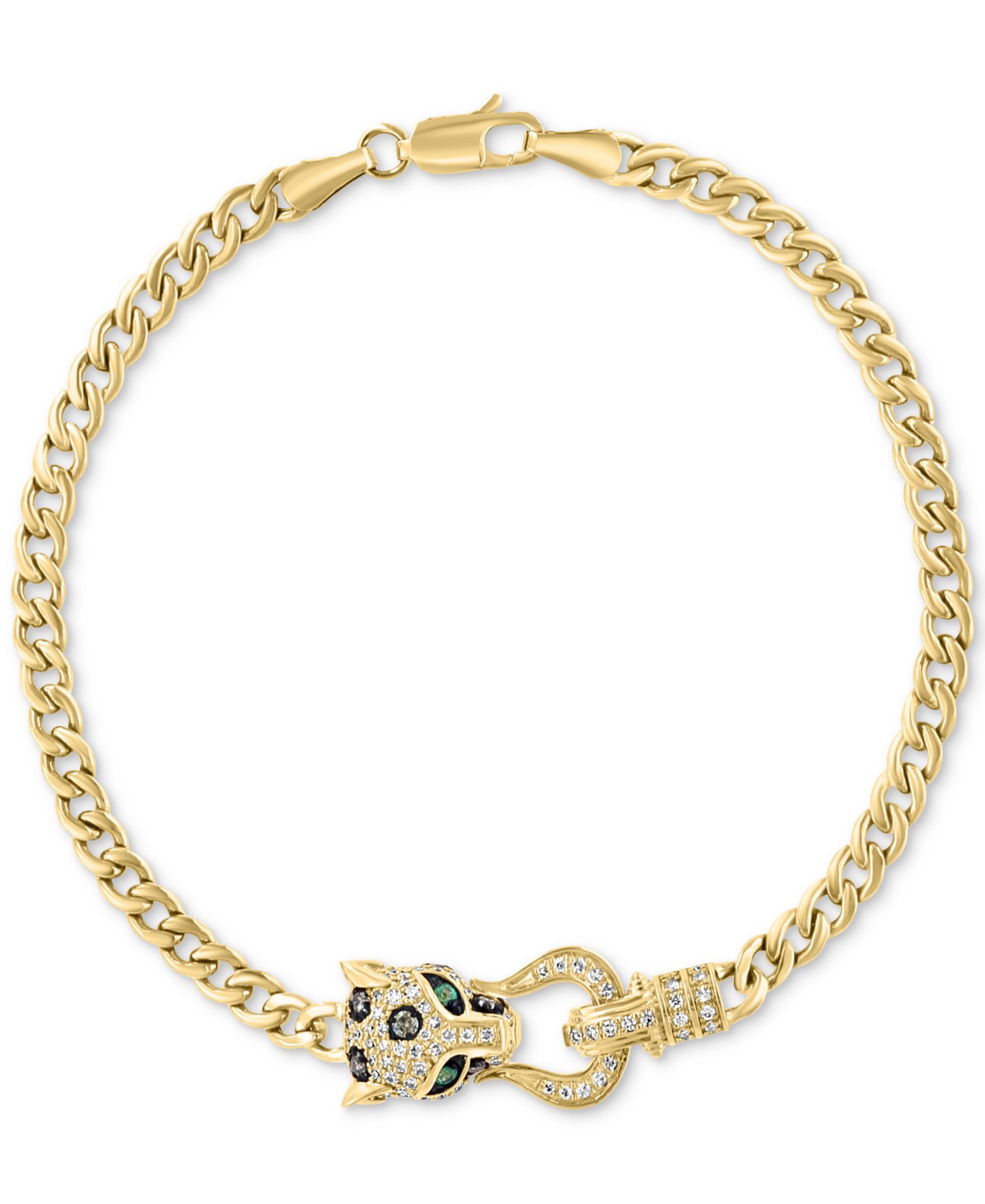 Браслет EFFY® Multicolor Diamond & Emerald Panther Head Link в 14k Gold