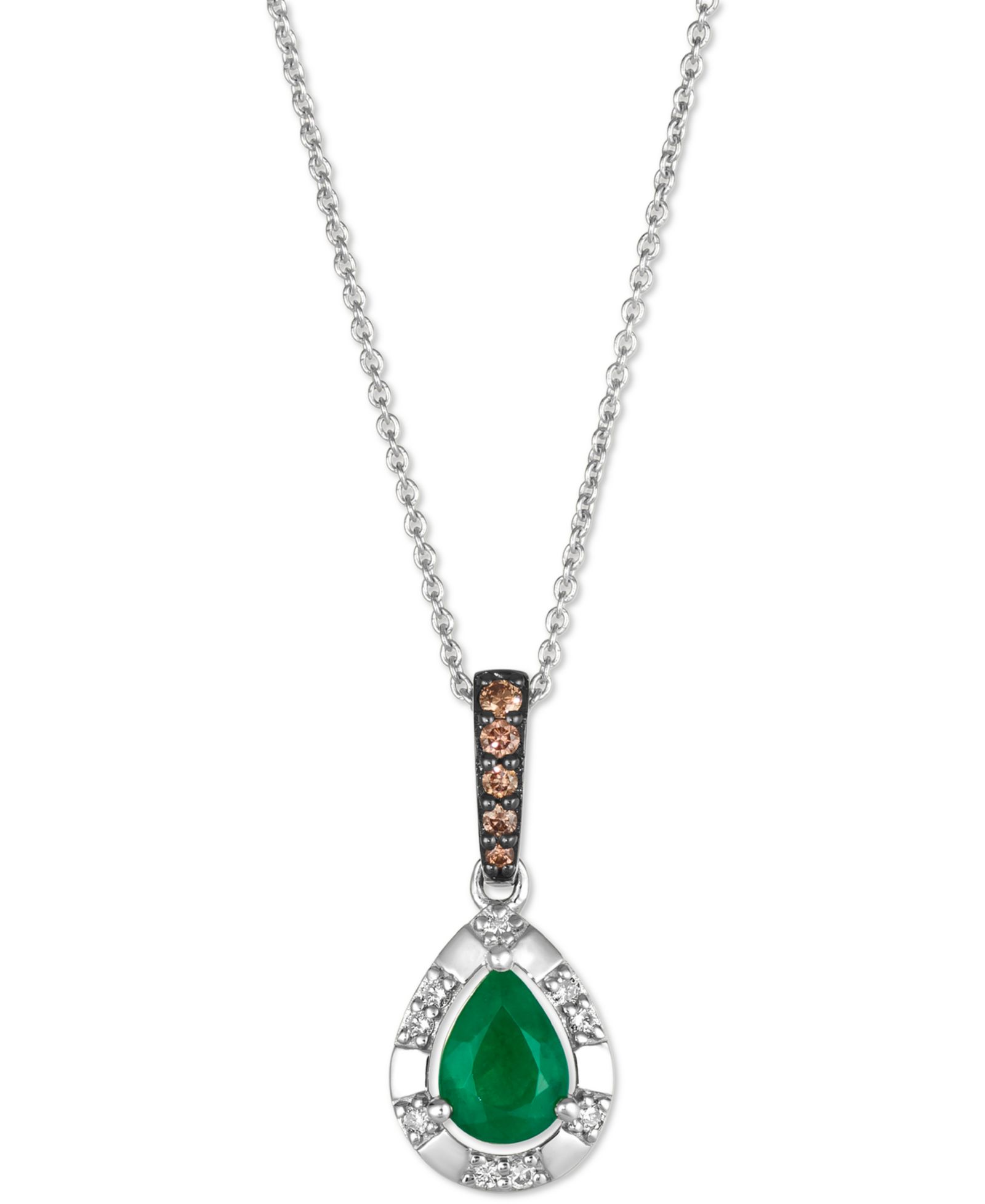 Регулируемое подвесное ожерелье Le Vian® Costa Smeralda с изумрудами (1/2 ct. t.w.) и бриллиантами (1/8 ct. t.w.) в ореоле, белое золото 14k