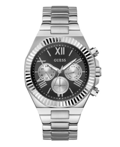 GUESS Men's Analog Silver-Tone Steel Watch 44mm