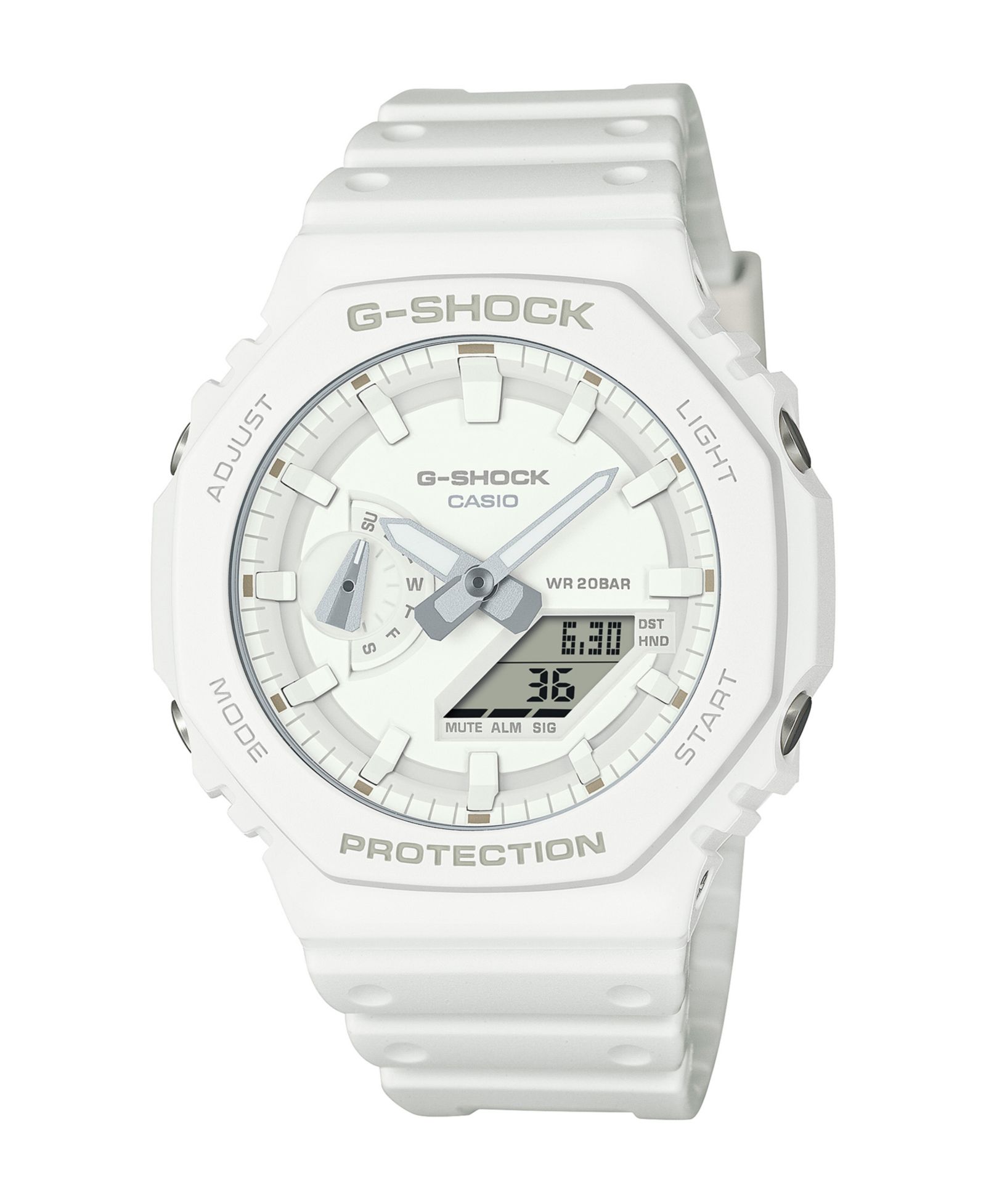 G-Shock мужские аналого-цифровые часы с белым резиновым ремешком, 45.4 мм, GA2100-7A7