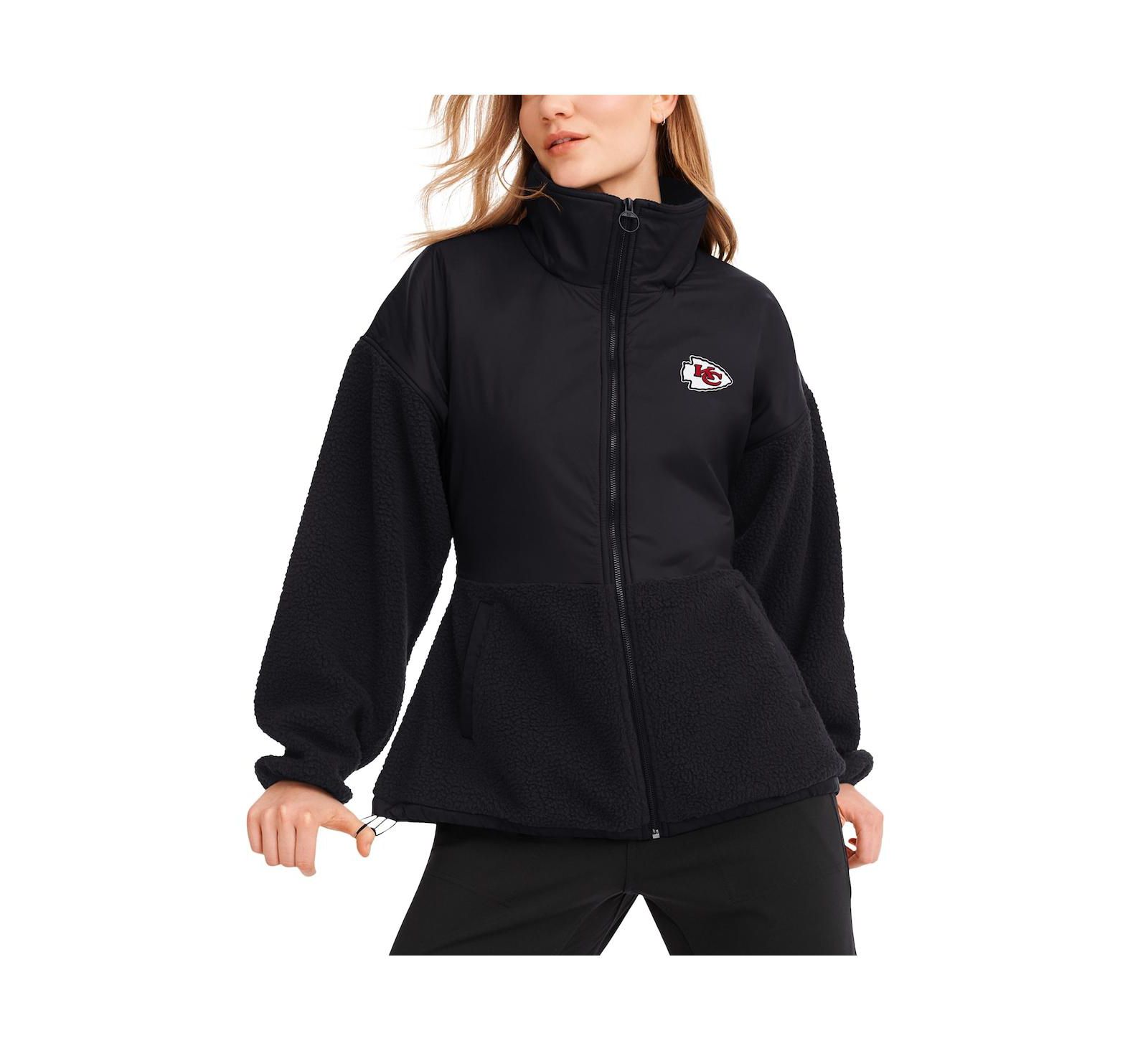 Women's DKNY Sport Black Kansas City Chiefs Drew Mixed Media Full-Zip Jacket