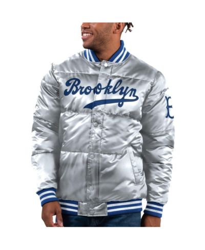 Мужская атласная бомбер-куртка Starter Silver Brooklyn Dodgers Cooperstown Collection Bronx Full-Snap