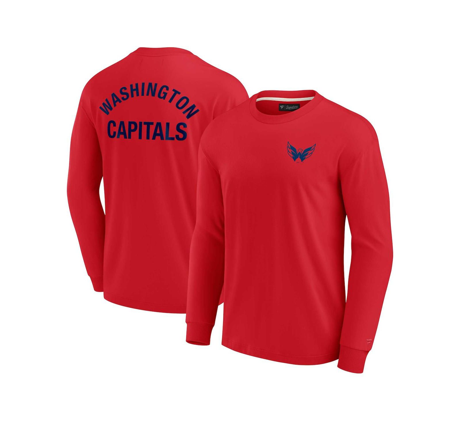 Мужская и женская футболка Fanatics Signature Red Washington Capitals, мягкая, с длинным рукавом
