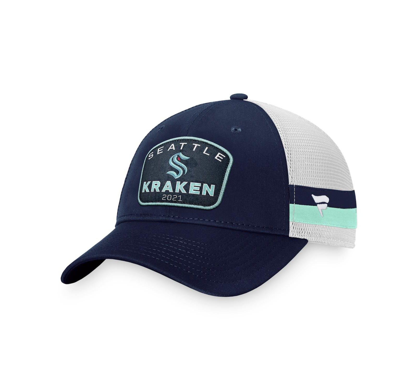 Мужская кепка Fanatics Seattle Kraken Striped Trucker Adjustable Hat Deep Sea Blue, White