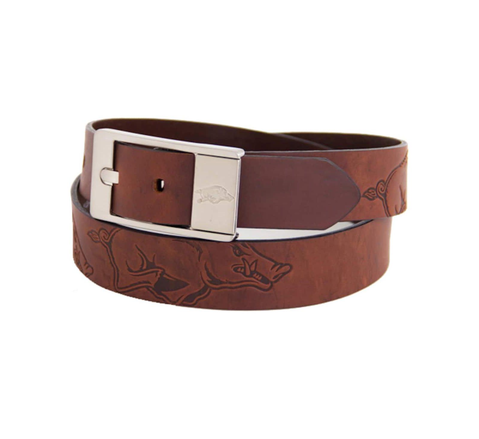 Мужской кожаный ремень Eagles Wings Arkansas Razorbacks Brandish - Brown