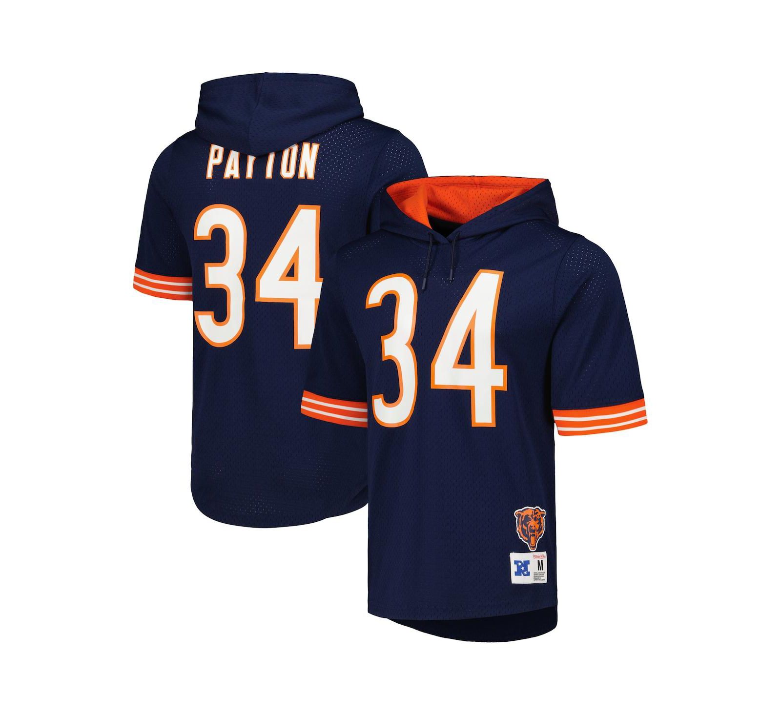Men's Mitchell & Ness Walter Payton Navy Chicago Bears Retired Player Name and Number Mesh Hoodie T-shirt