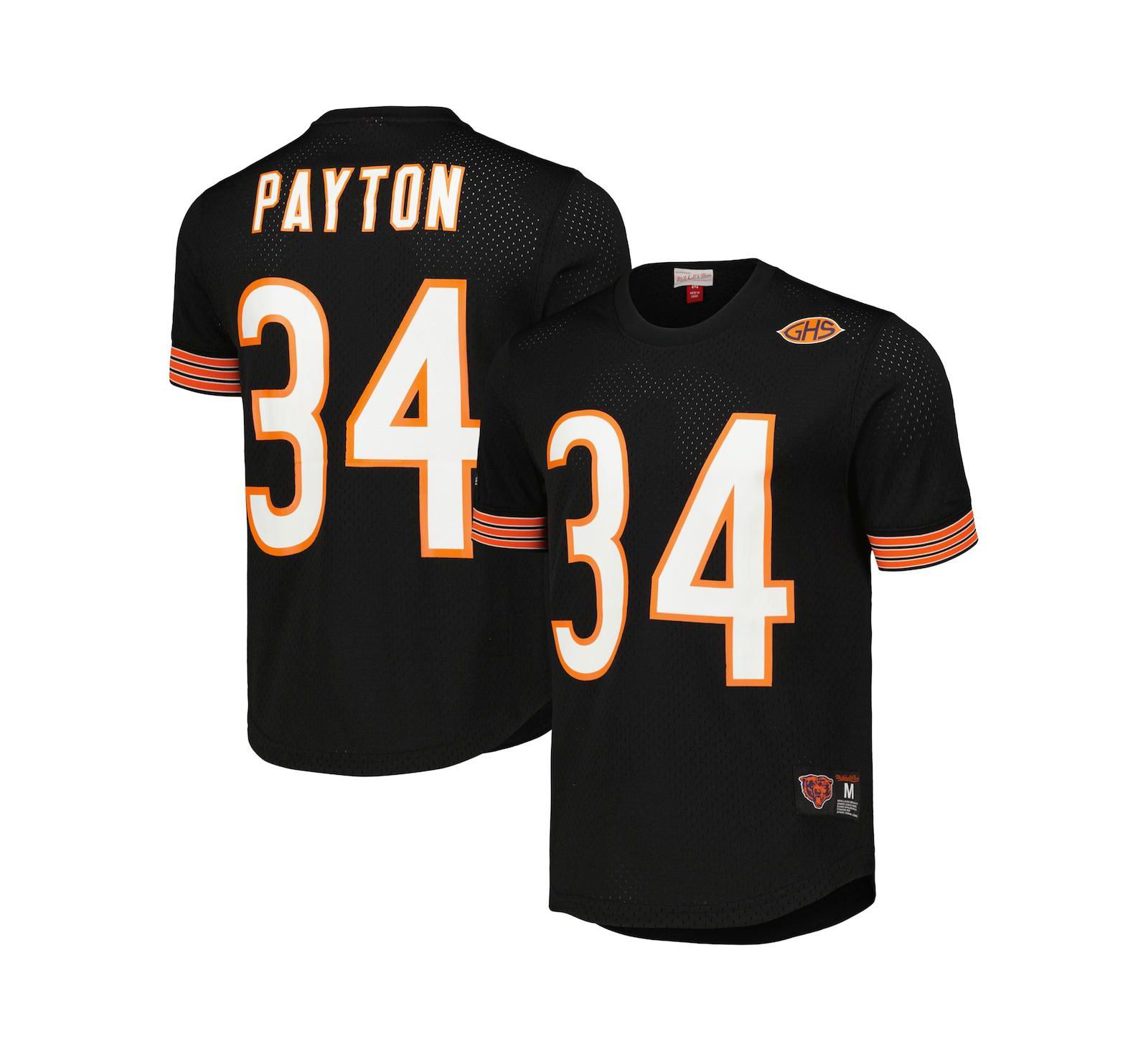 Men's Mitchell & Ness Walter Payton Black Chicago Bears Retired Player Name and Number Mesh Top