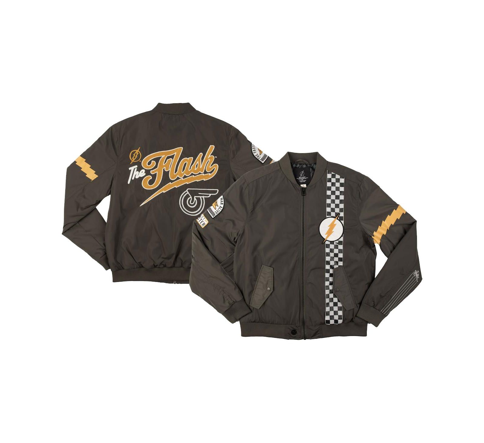 Men's Heroes & Villains Black Flash Checkered Full-Zip Bomber Jacket
