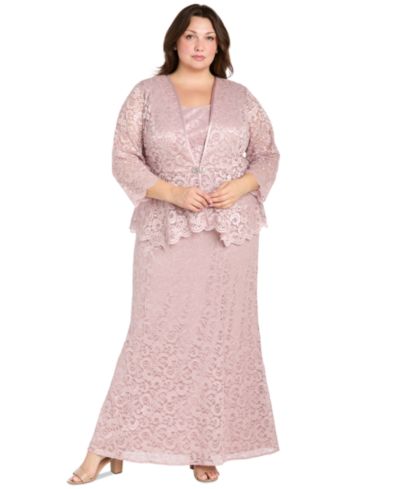 R & M Richards Plus Size 2-Piece Metallic-Lace Gown & Jacket Set