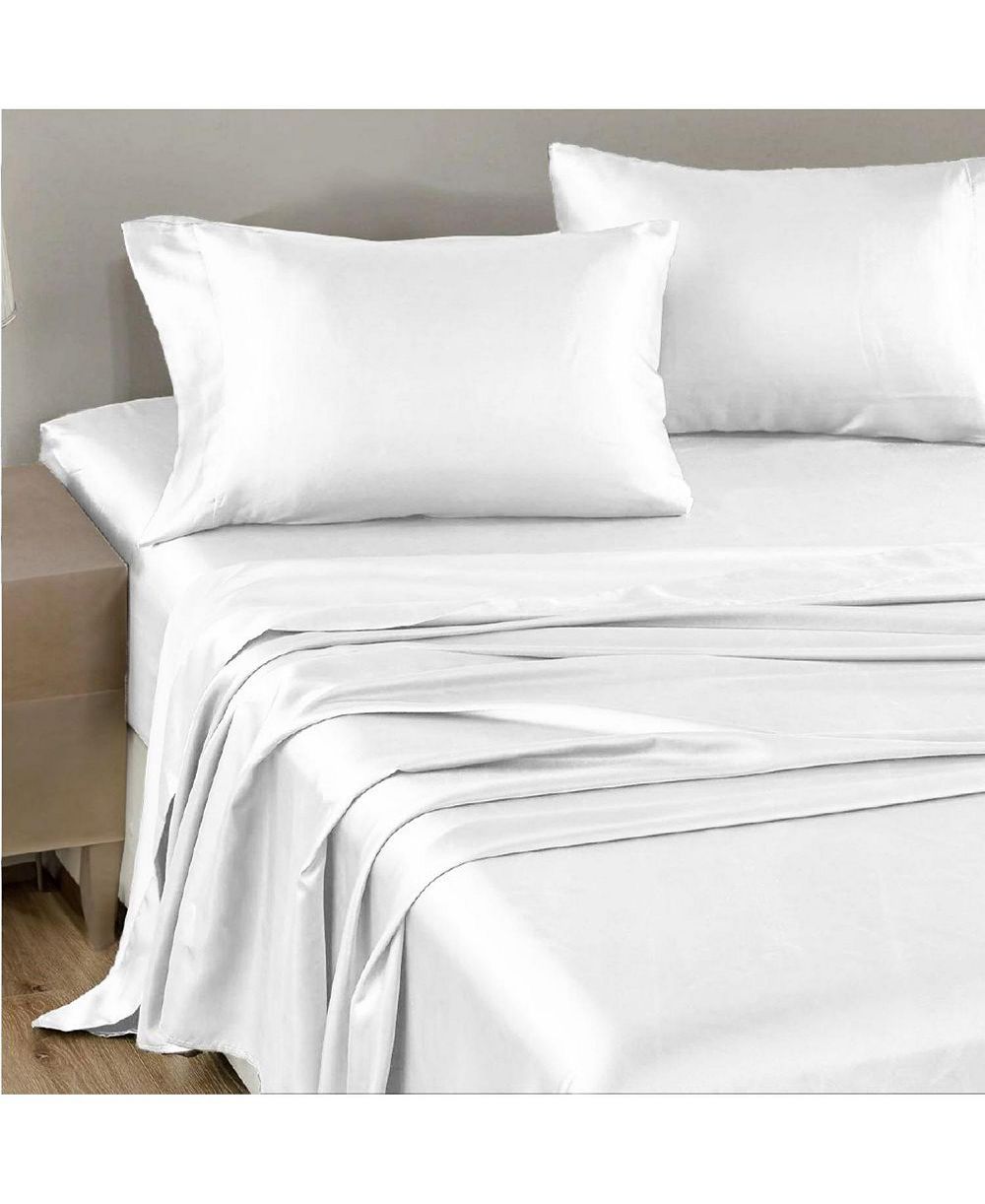 NIGHT Satin Washable Flat Sheet, White, Queen