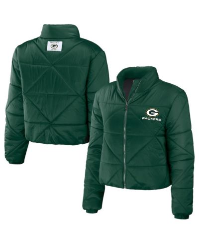 Women's WEAR by Erin Andrews Green Green Bay Packers Cropped Puffer Full-Zip Jacket