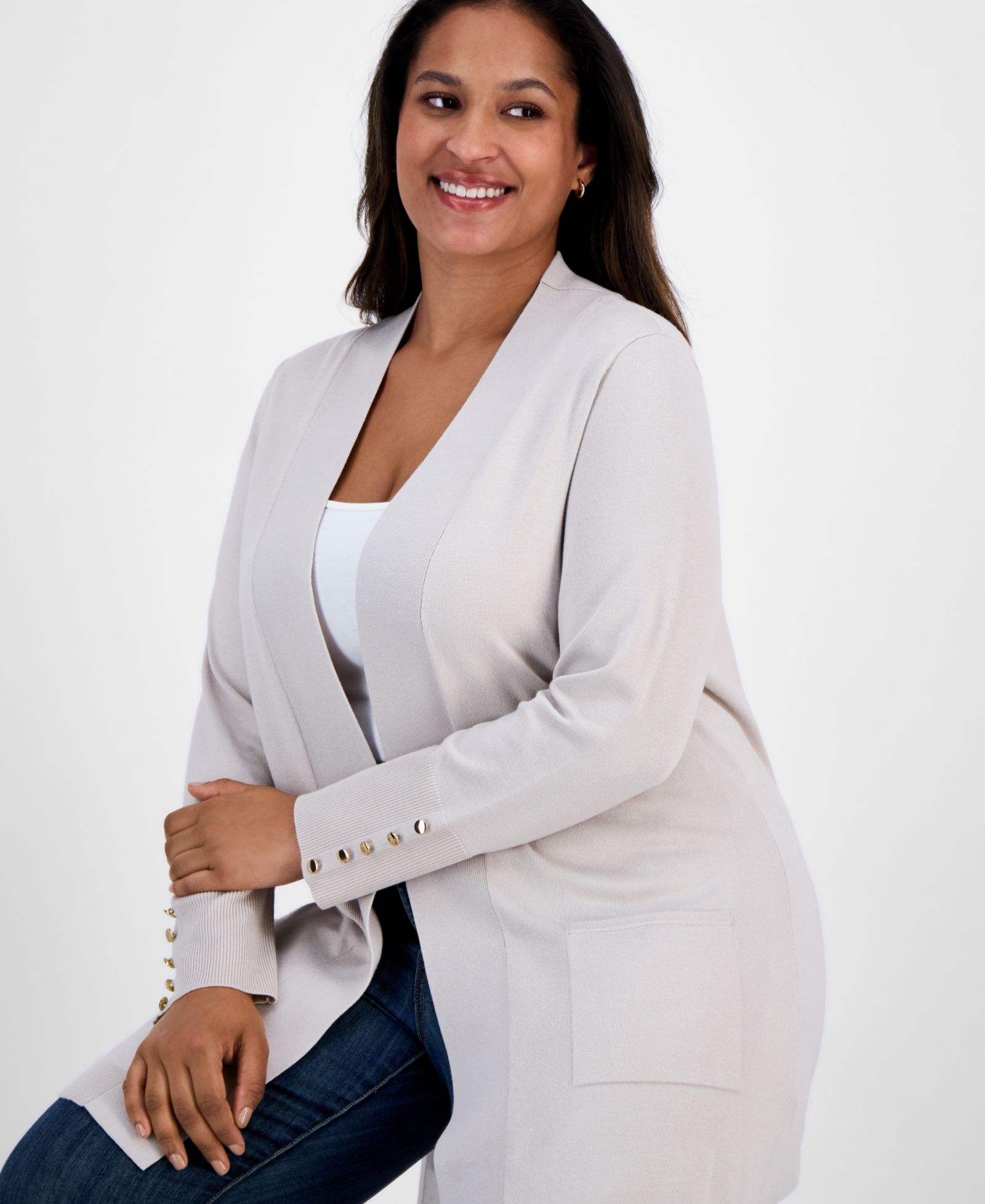 JM Collection Plus Size Open-Front Long-Sleeve Cardigan, Macy's Exclusive