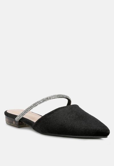 London Rag Womens Turnon Velvet Diamante Detail Flat Mules