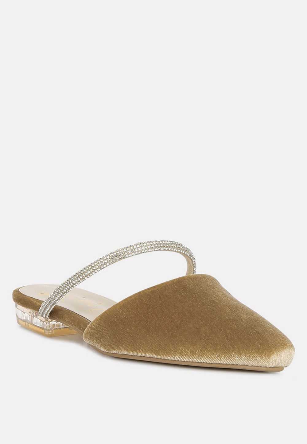 London Rag Womens Turnon Velvet Diamante Detail Flat Mules