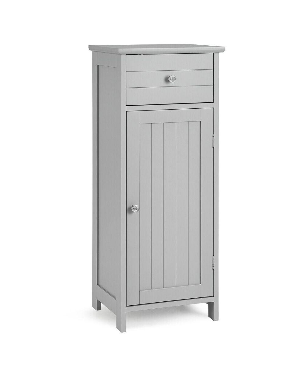 Slickblue Wooden Bathroom Floor Storage Cabinet with Drawer and Shelf-Black