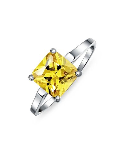 Bling Jewelry 3CT Princess Cut Yellow CZ Solitaire Engagement Ring .925 Sterling Silver